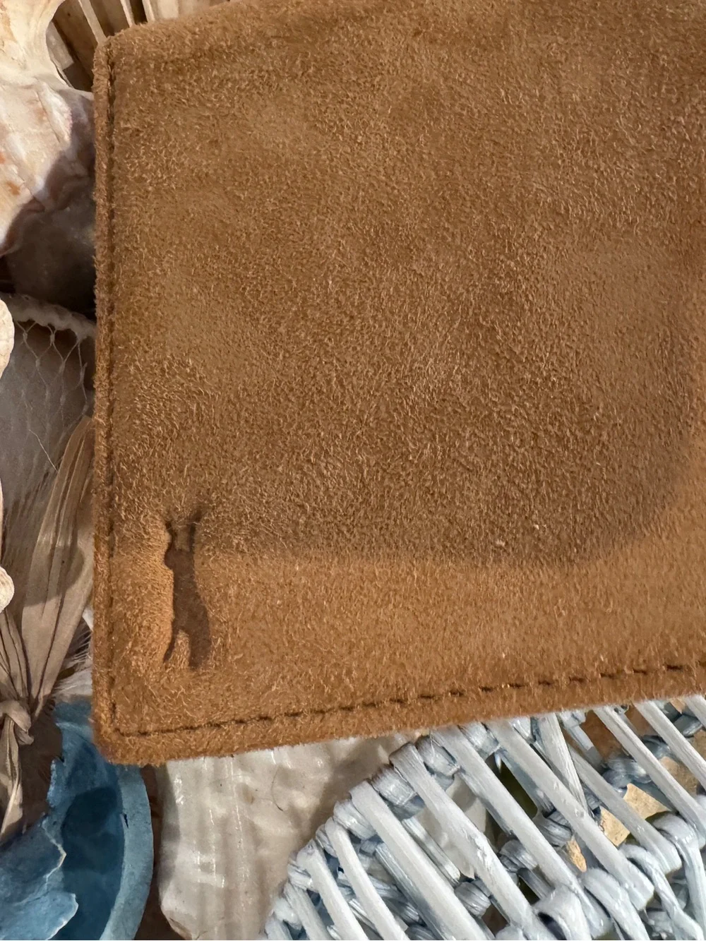 Orvis Brown Suede Card & Key Holder  has a small ink mark